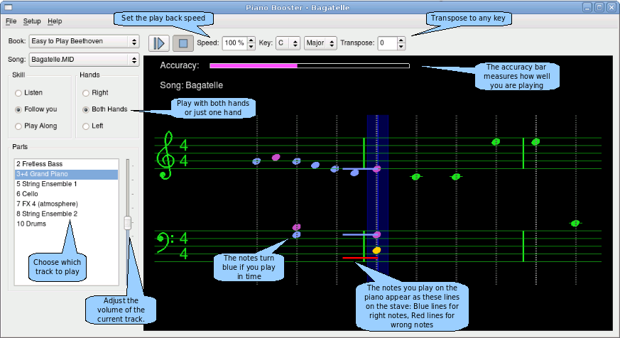 Piano Booster annotated screen shot